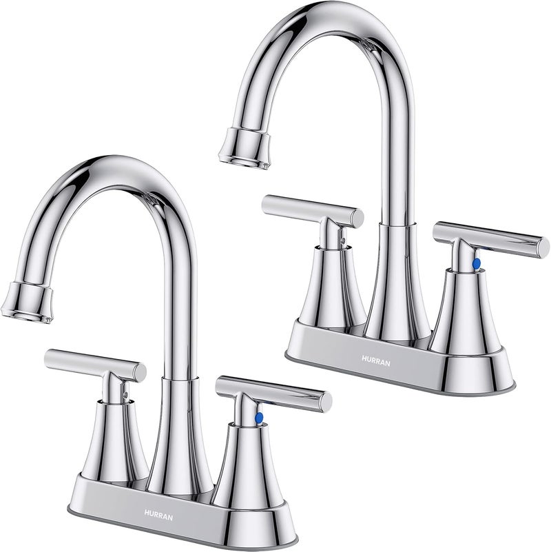 Hurran Bathroom Faucets for Sink 3 Hole, 4 inch Chrome Bathroom Sink Faucet with Pop-up Drain and Supply Hoses, Stainless Steel Lead-Free Centerset Utility Faucet for Vanity RV, 2 Pack - Image 1